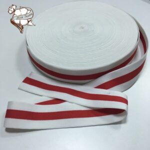 резинка 40 мм, тканая мягкая, белая/полоса красная