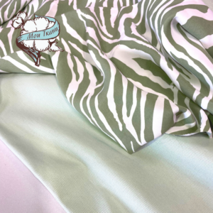дубайский шелк, креповое плетение, принт зебра бело-зеленый