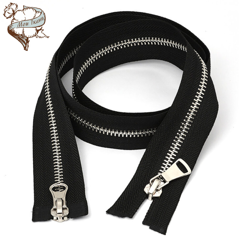молния MaxZipper мет №5 никель шлиф звено 2 замка, 80 см, цв. черный