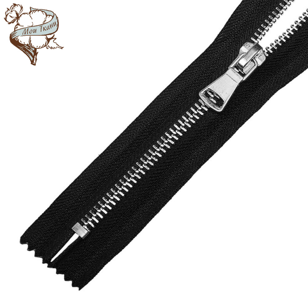 молния MaxZipper мет №5 никель шлиф звено, 18 см, цв. черный