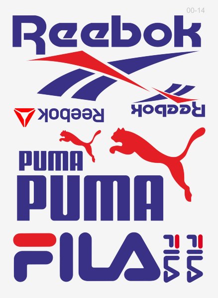 термотрансфер 00-14 Бренды Фила, Пума, Рибок синие 25*35 см