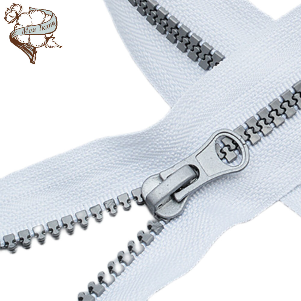 молния MaxZipper трактор №5 неразъемное серое усил звено, 18 см, цв. белый