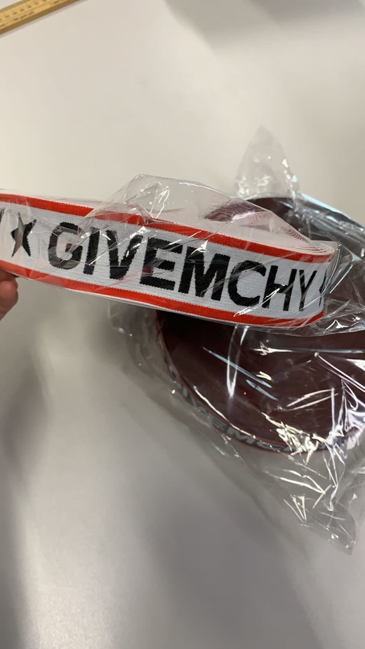 Резинка 38мм, Givemchy, цв. белый с красной полосой